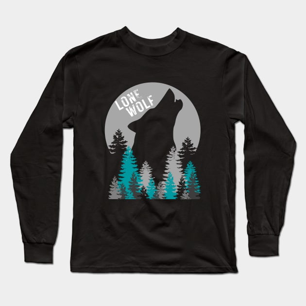 Lone Wolf with Moon Background Long Sleeve T-Shirt by jackofdreams22